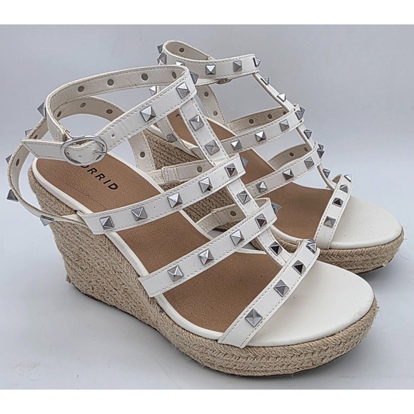 Torrid White Studded Cage Wedge Rope Sandal Womens Size 10 WW - Picture 1 of 7